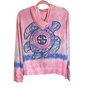 Simply Southern Cotton Candy Pink Blue Tie Dye Hoodie Size Small Turtle Graphic